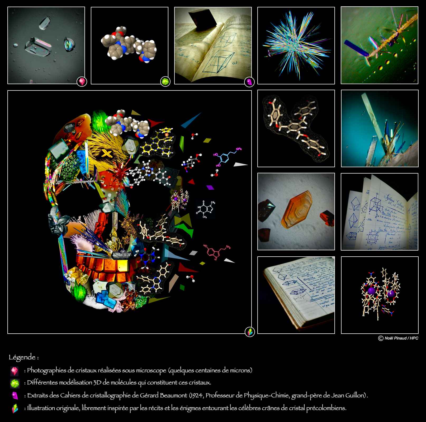 Montage, cristaux et modélisation 3D, extraits de cahiers de cours de cristallographie © Noël Pinaud
