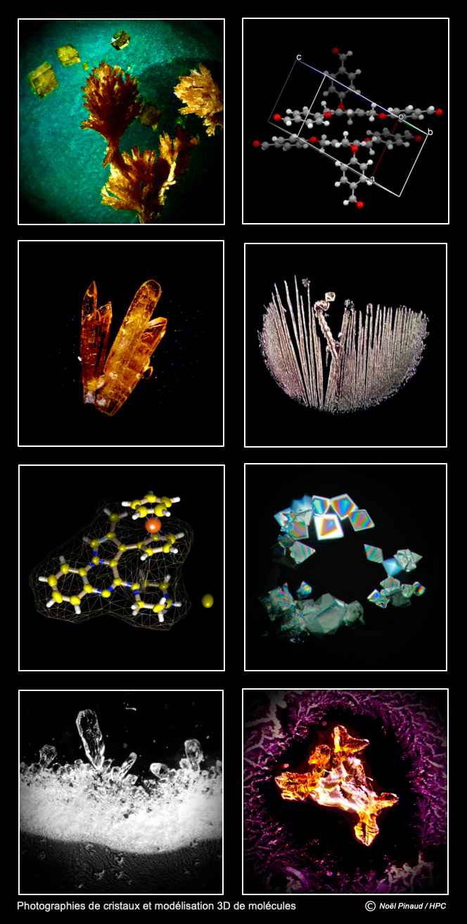 Photographies de cristaux et modélisation 3D de molécules © Noël Pinaud